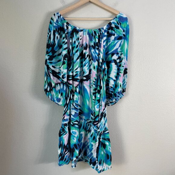 Tommy Bahama Womens XL Blue Green A Line Crinkled Dress Flowy Lightweight - Picture 11 of 11